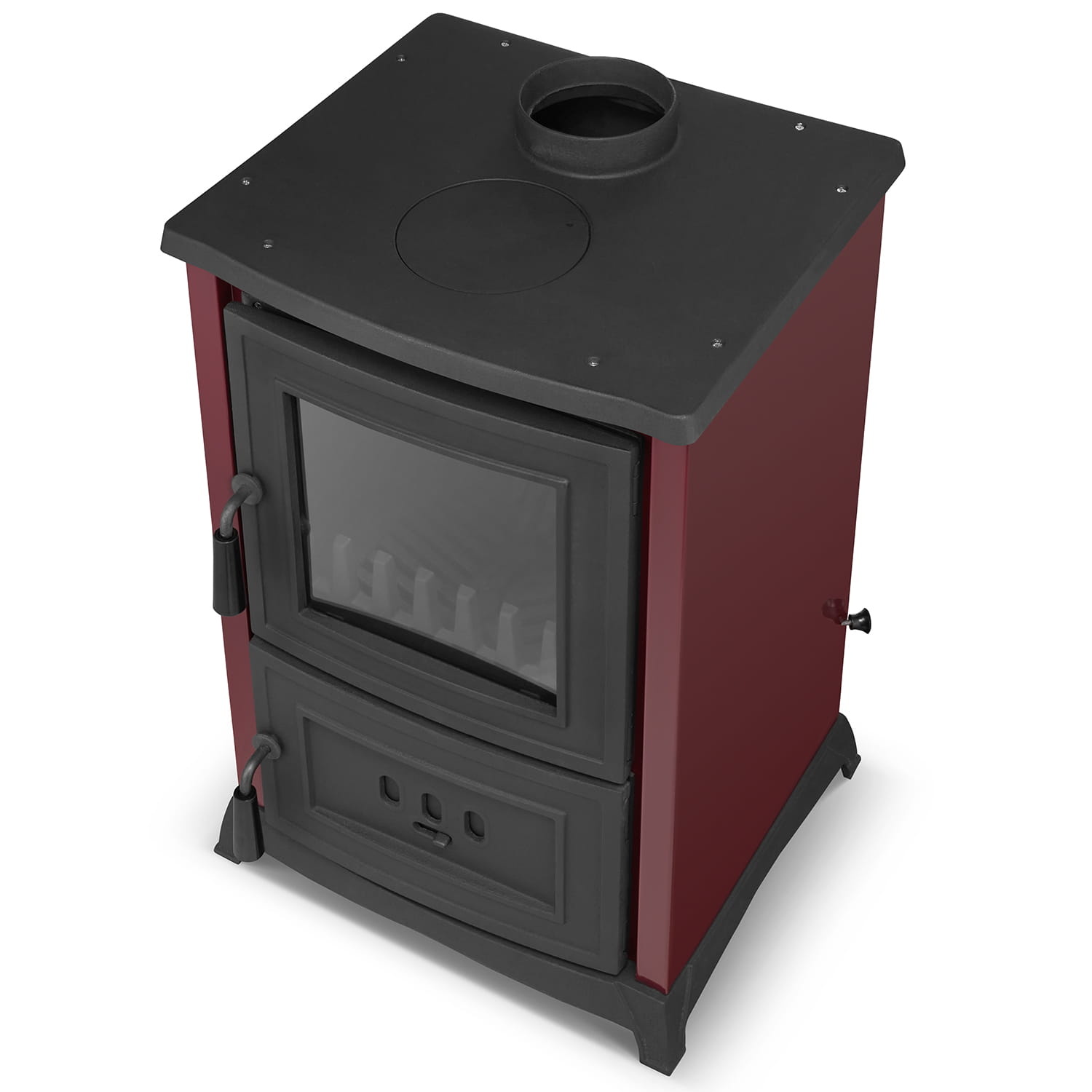 Houtkachel gietijzer - 8,5kW - kookplaat & haard - bordeaux rood