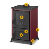 Houtkachel gietijzer - 8,5kW - kookplaat & haard - bordeaux rood