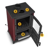 Houtkachel gietijzer - 8,5kW - kookplaat & haard - bordeaux rood