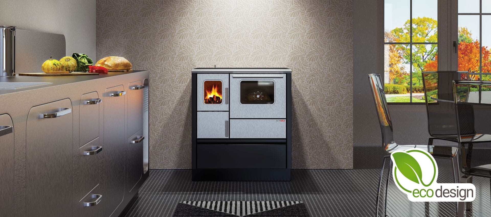 Houtfornuis - 75x60x85cm - 8kW - rood grijs - A+