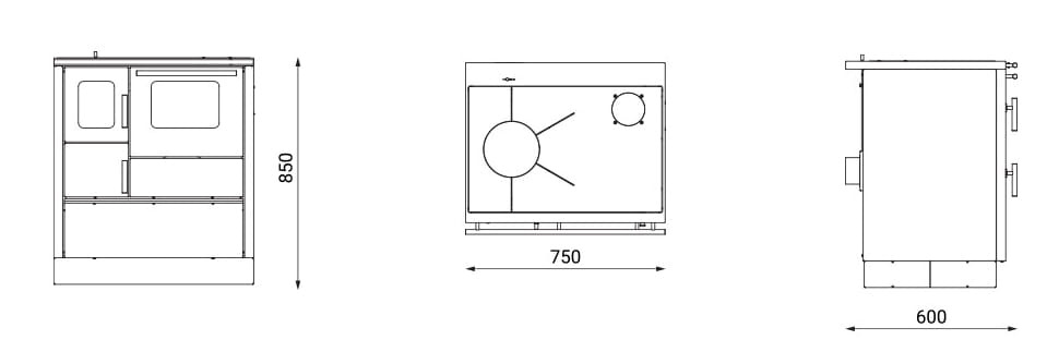 Houtfornuis - 75x60x85cm - 8kW - zwart grijs - A+
