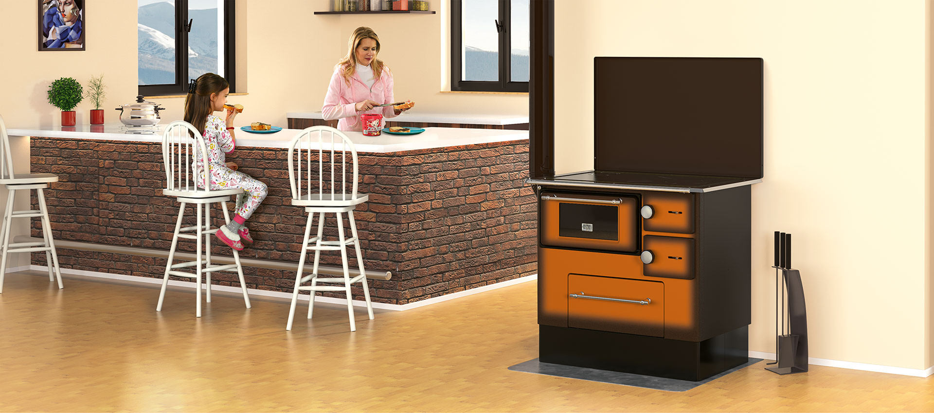 Houtfornuis - 85x91x56 cm - 5kW - bruin - energielabel A