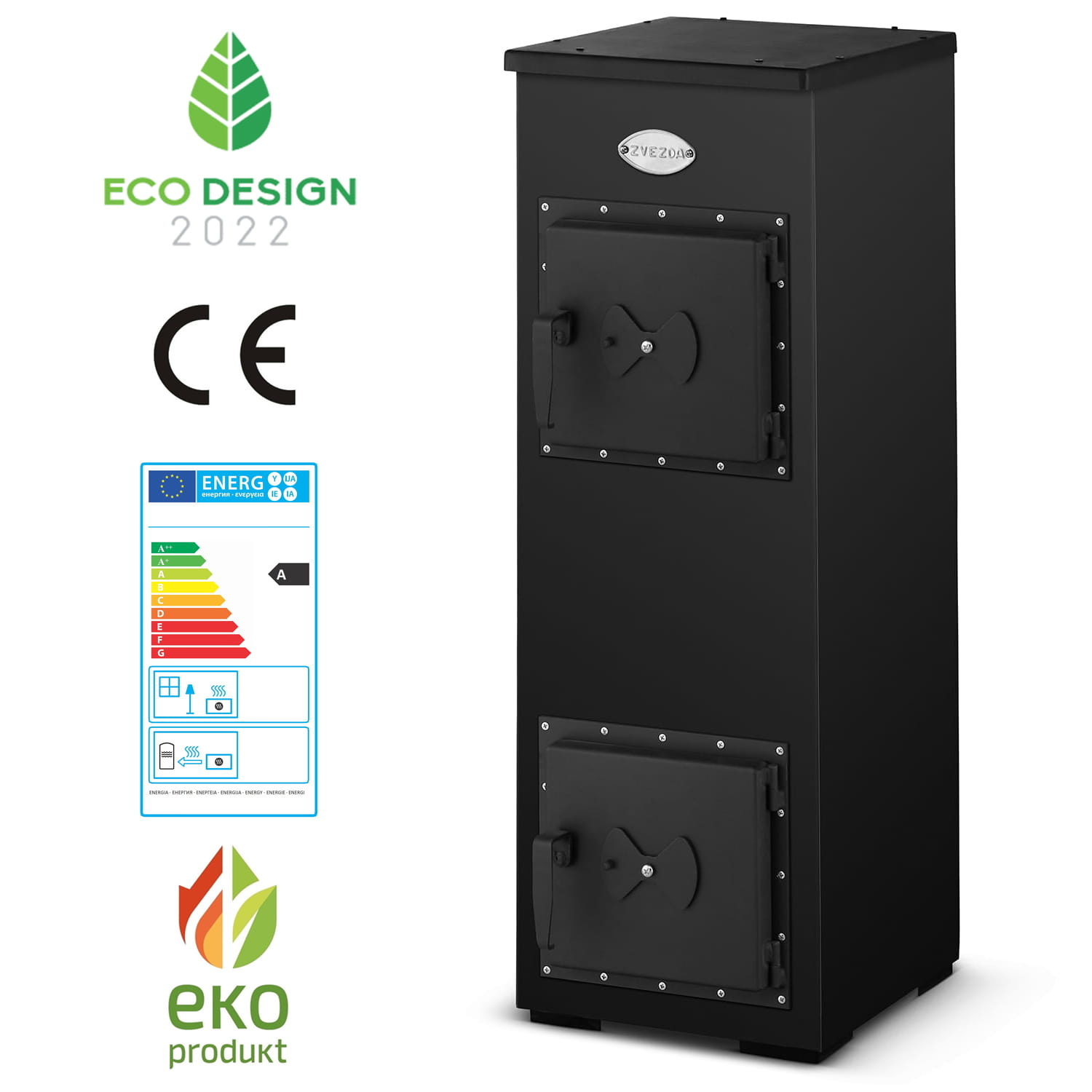 Houtkachel - 7kW - 94x32,5x33 cm - zwart