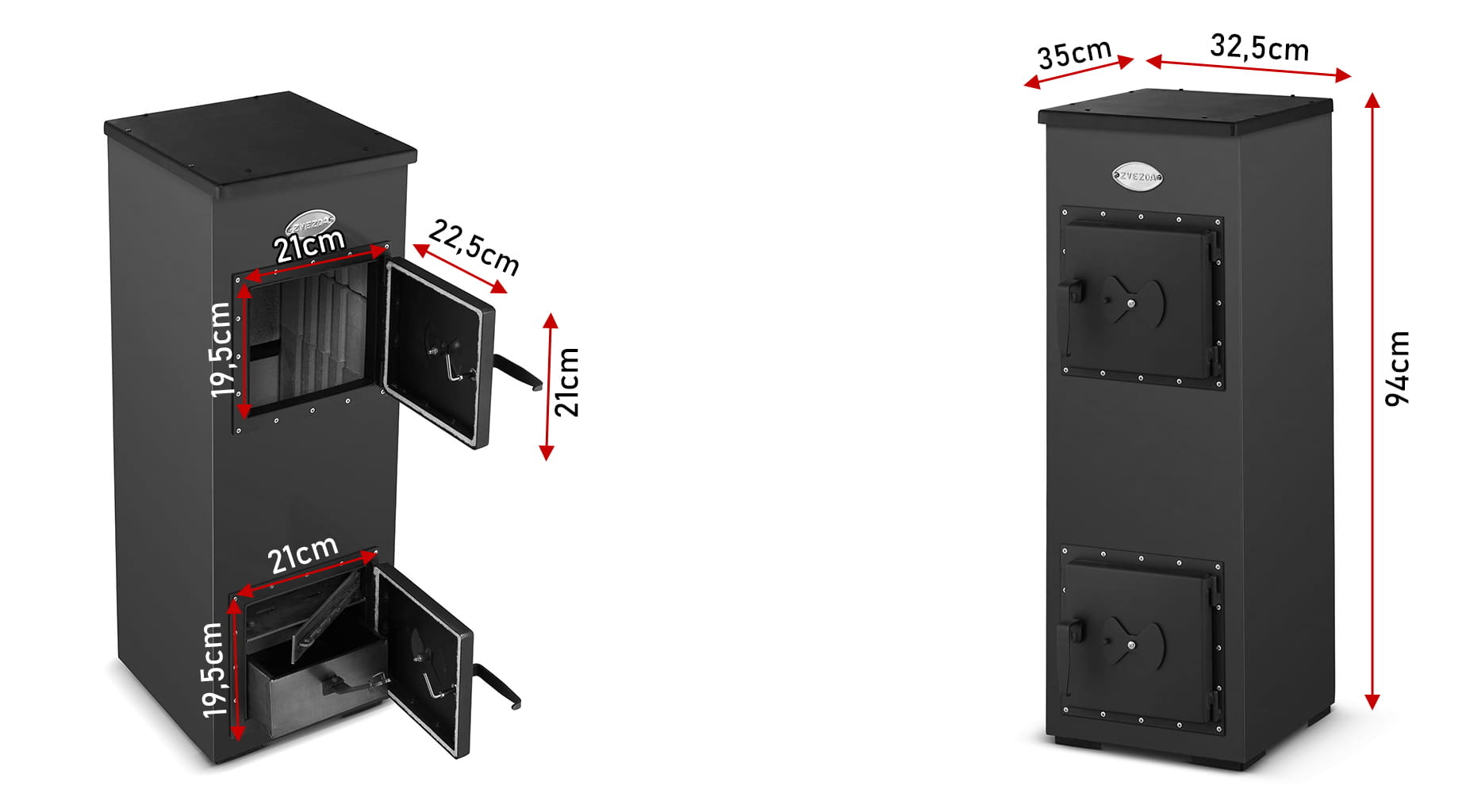 Houtkachel - 7kW - 94x32,5x33 cm - zwart