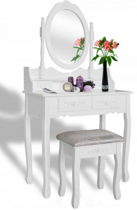 Kaptafel met spiegel en kruk - make up tafel - 74x143cm - wit
