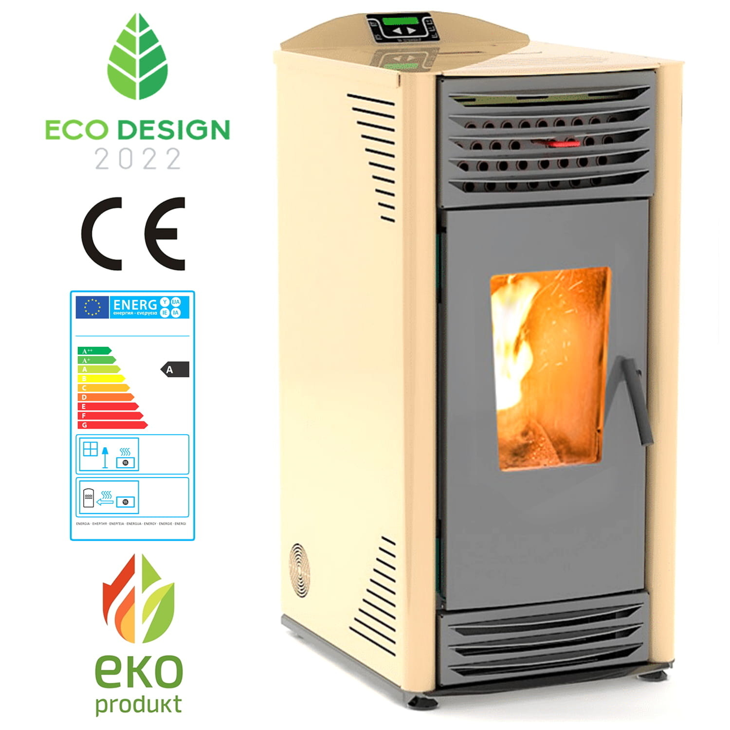 Pelletkachel - 8kW - beige - energielabel A++ - smart