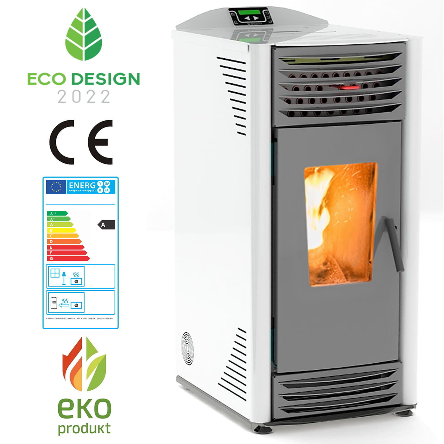 Pelletkachel - 8kW - wit - energielabel A++ - smart