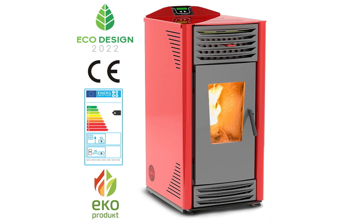 Pelletkachel - 8kW - rood - energielabel A++ - smart