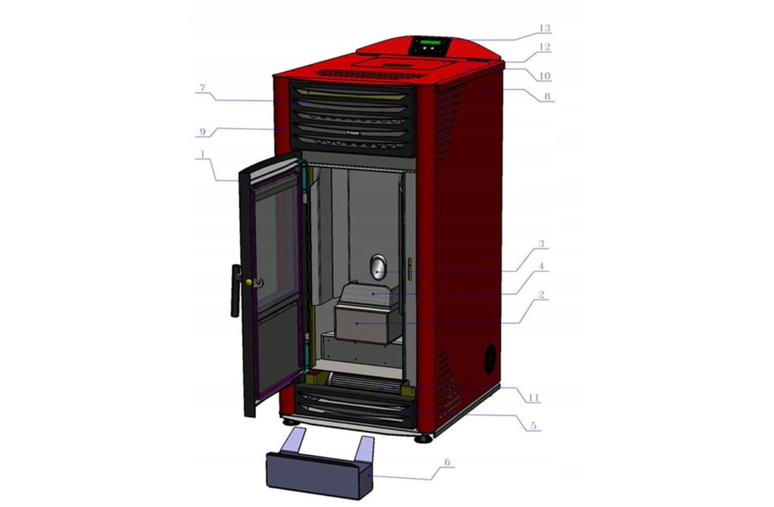 Pelletkachel - 8kW - rood - energielabel A++ - smart