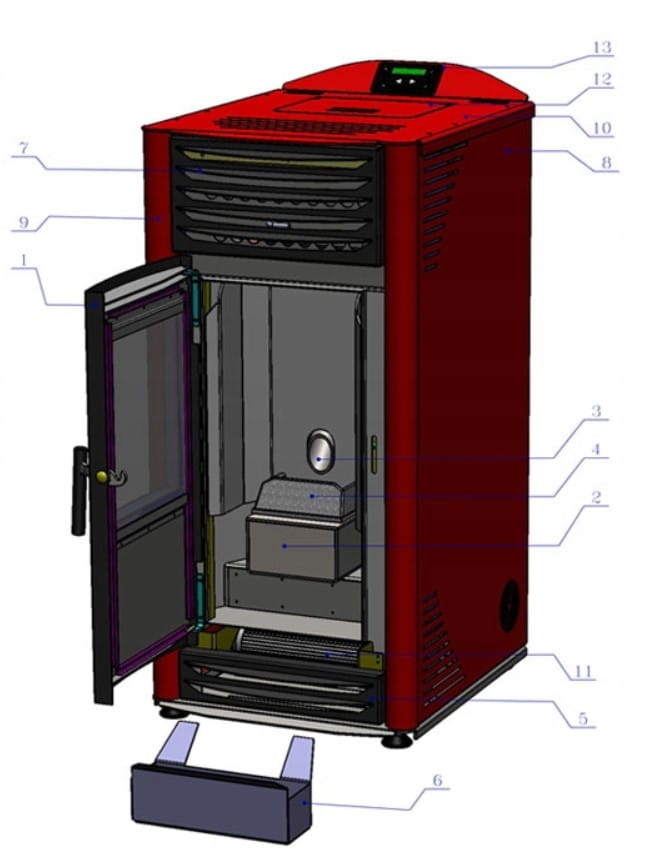 Pelletkachel - 8kW - rood - energielabel A++ - smart