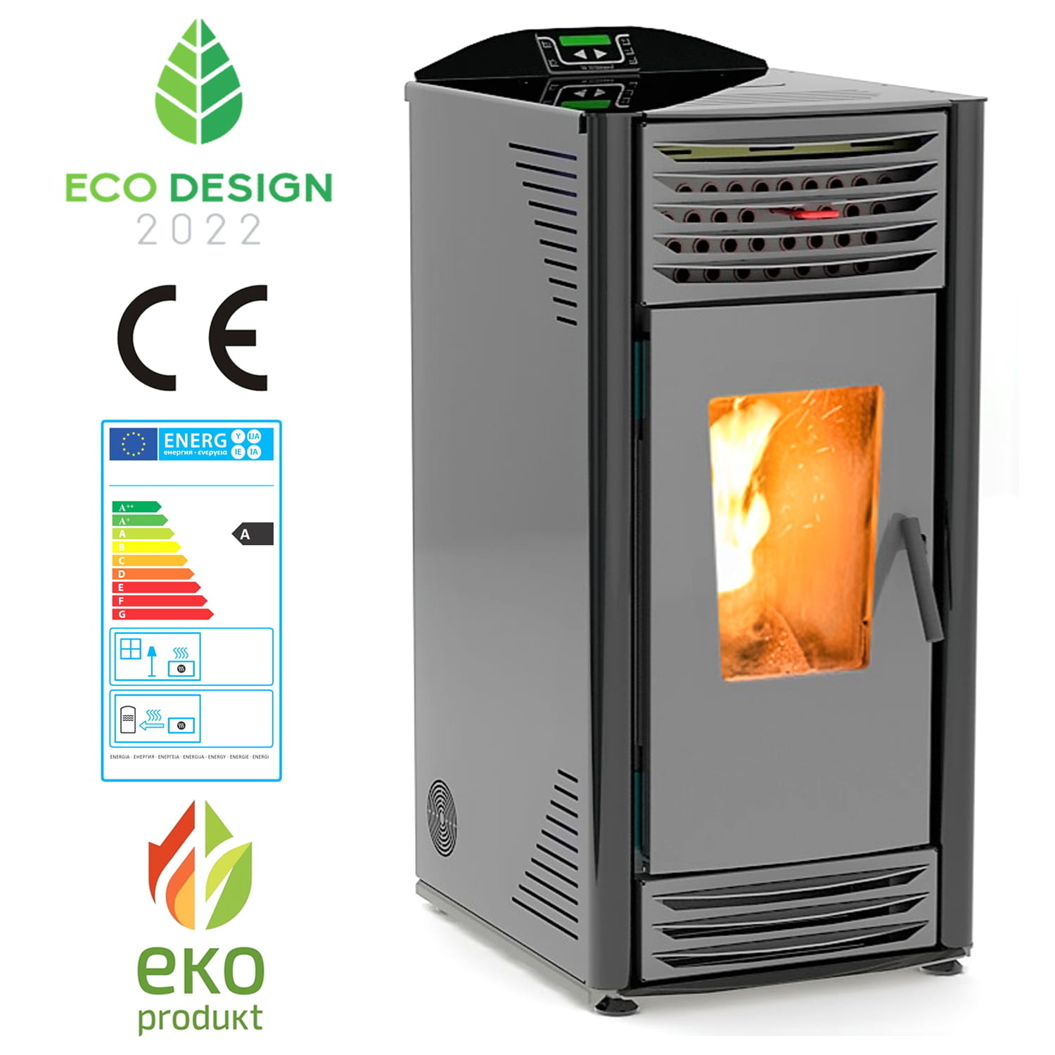 Pelletkachel - 8kW - zwart - energielabel A++ - smart