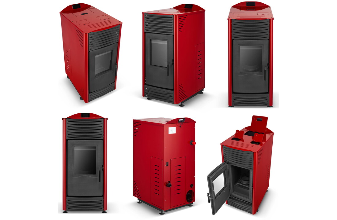 Pelletkachel - 15kW - rood - energielabel A++ - smart