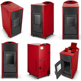 Pelletkachel - 15kW - rood - energielabel A++ - smart
