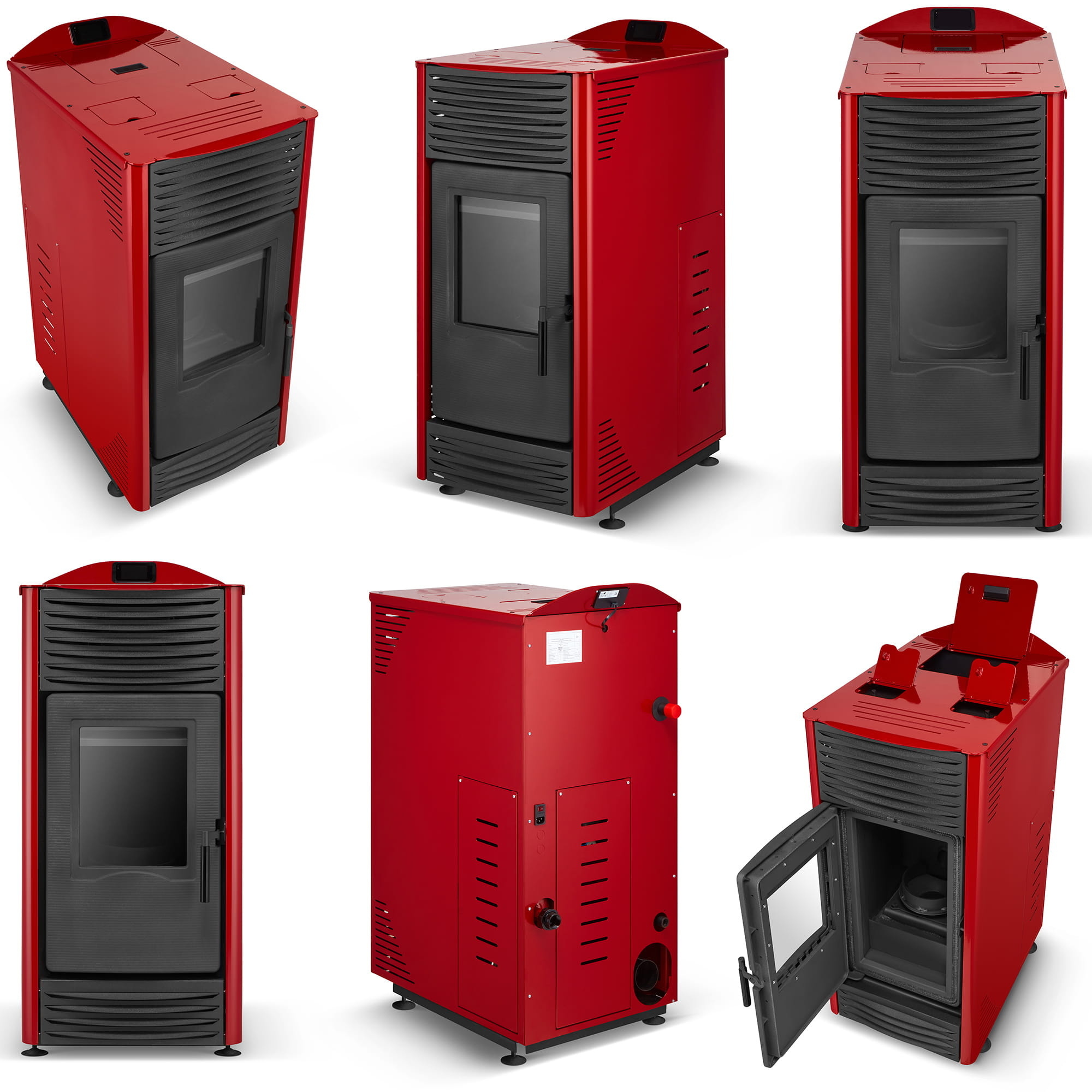 Pelletkachel - 15kW - rood - energielabel A++ - smart