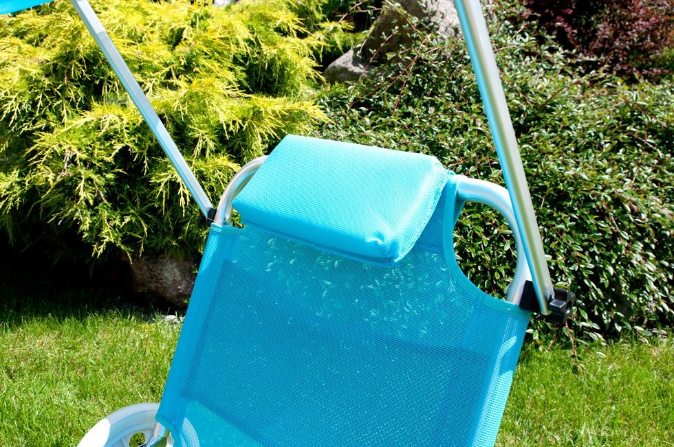 Ligbed - zonnebed - met luifel en wielen - inklapbaar - turkoois