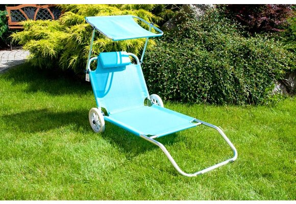 Ligbed - zonnebed - met luifel en wielen - inklapbaar - turkoois