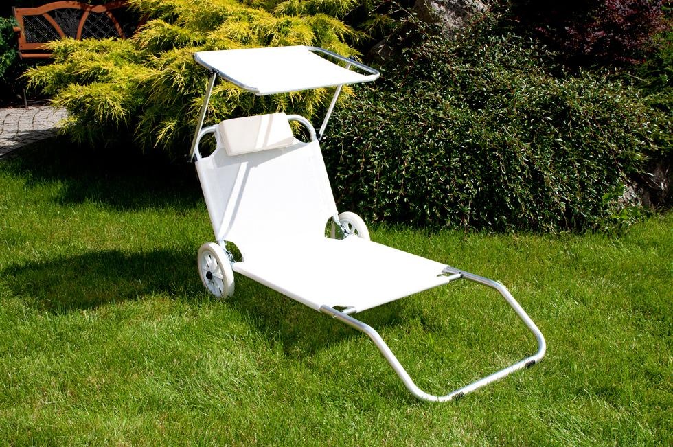 Ligbed - zonnebed - met luifel en wielen - inklapbaar - wit