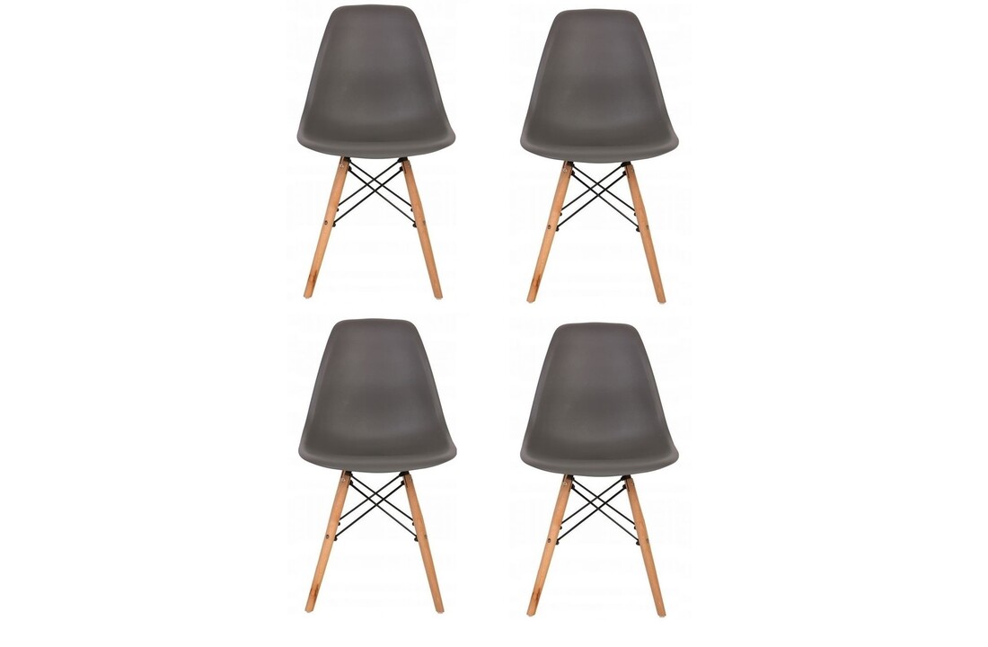 Set van 4 eetkamer stoelen - hout & kunststof zitting - donkergrijs