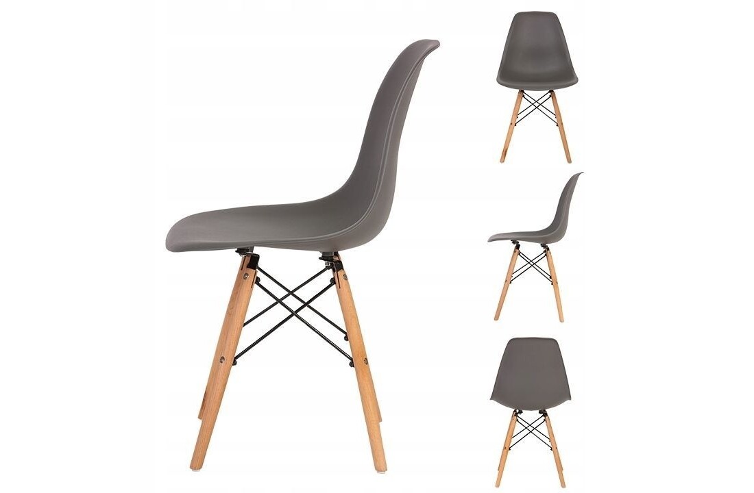 Set van 4 eetkamer stoelen - hout & kunststof zitting - donkergrijs
