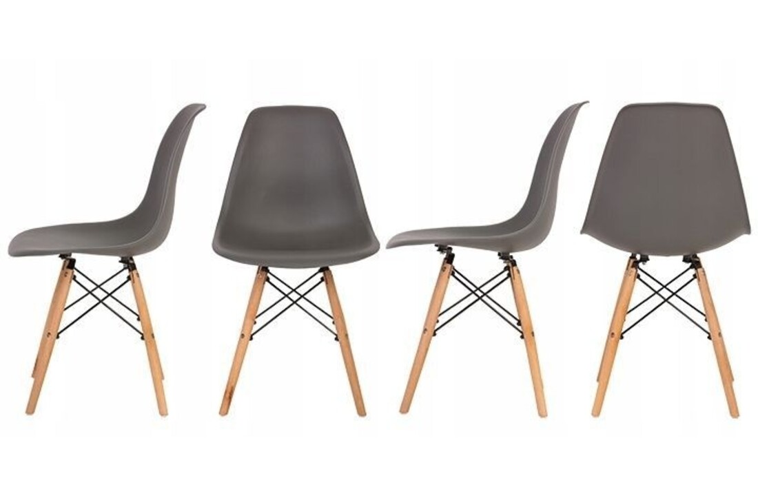 Set van 4 eetkamer stoelen - hout & kunststof zitting - donkergrijs