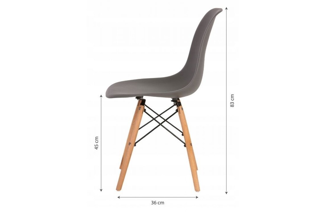 Set van 4 eetkamer stoelen - hout & kunststof zitting - donkergrijs