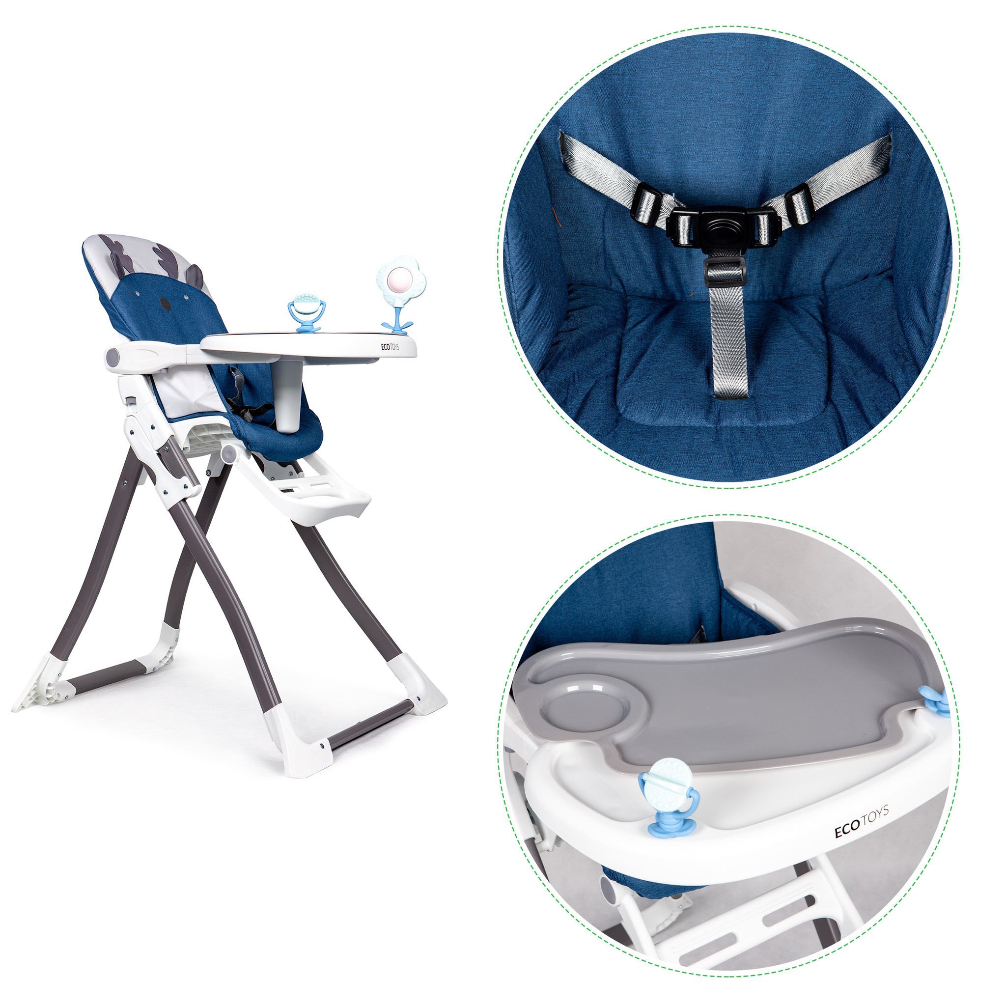 Kinderstoel - eetstoel baby - inklapbaar - 48x68x94 cm - blauw