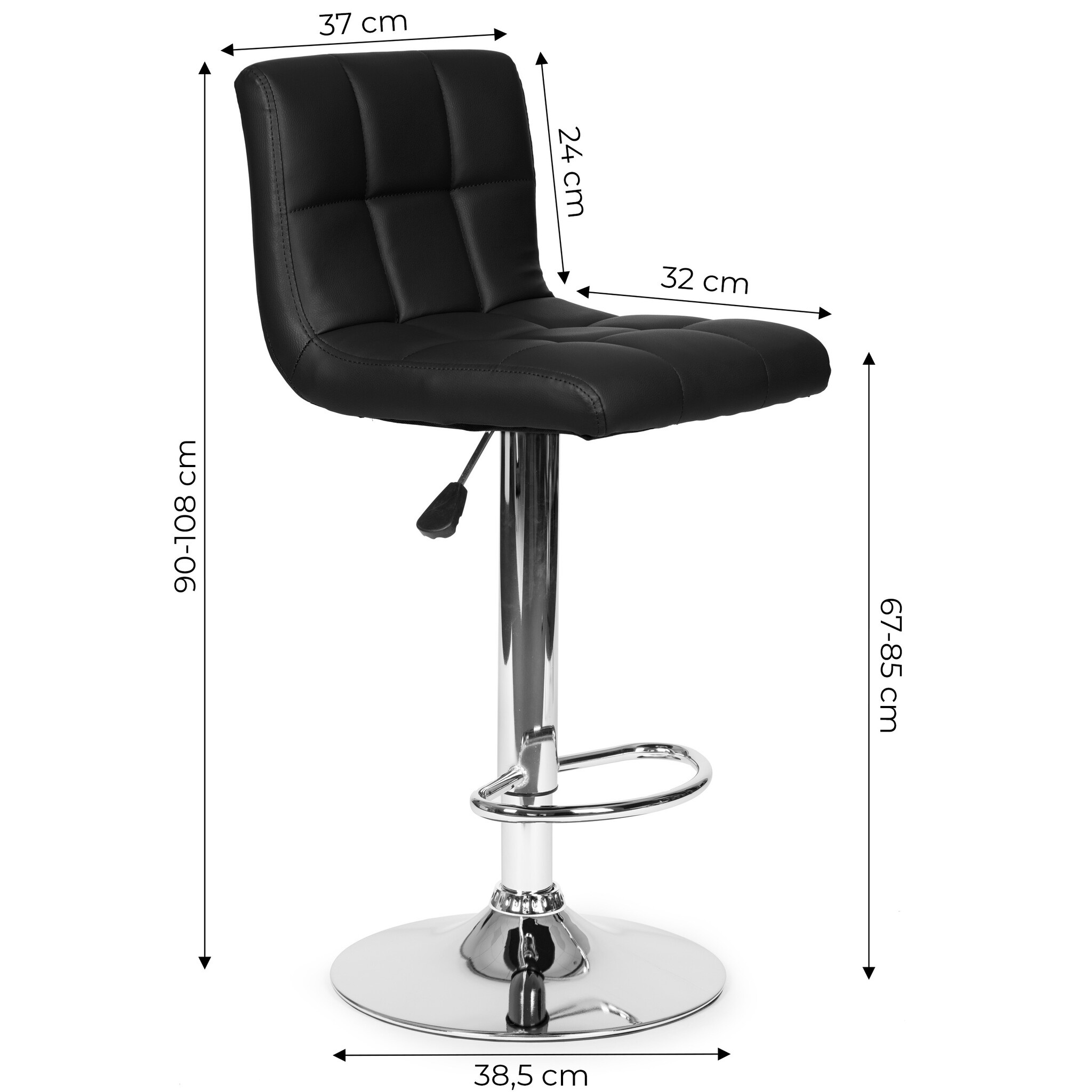 Barkruk met rugleuning - 37x32 cm - eco-leer - zwart
