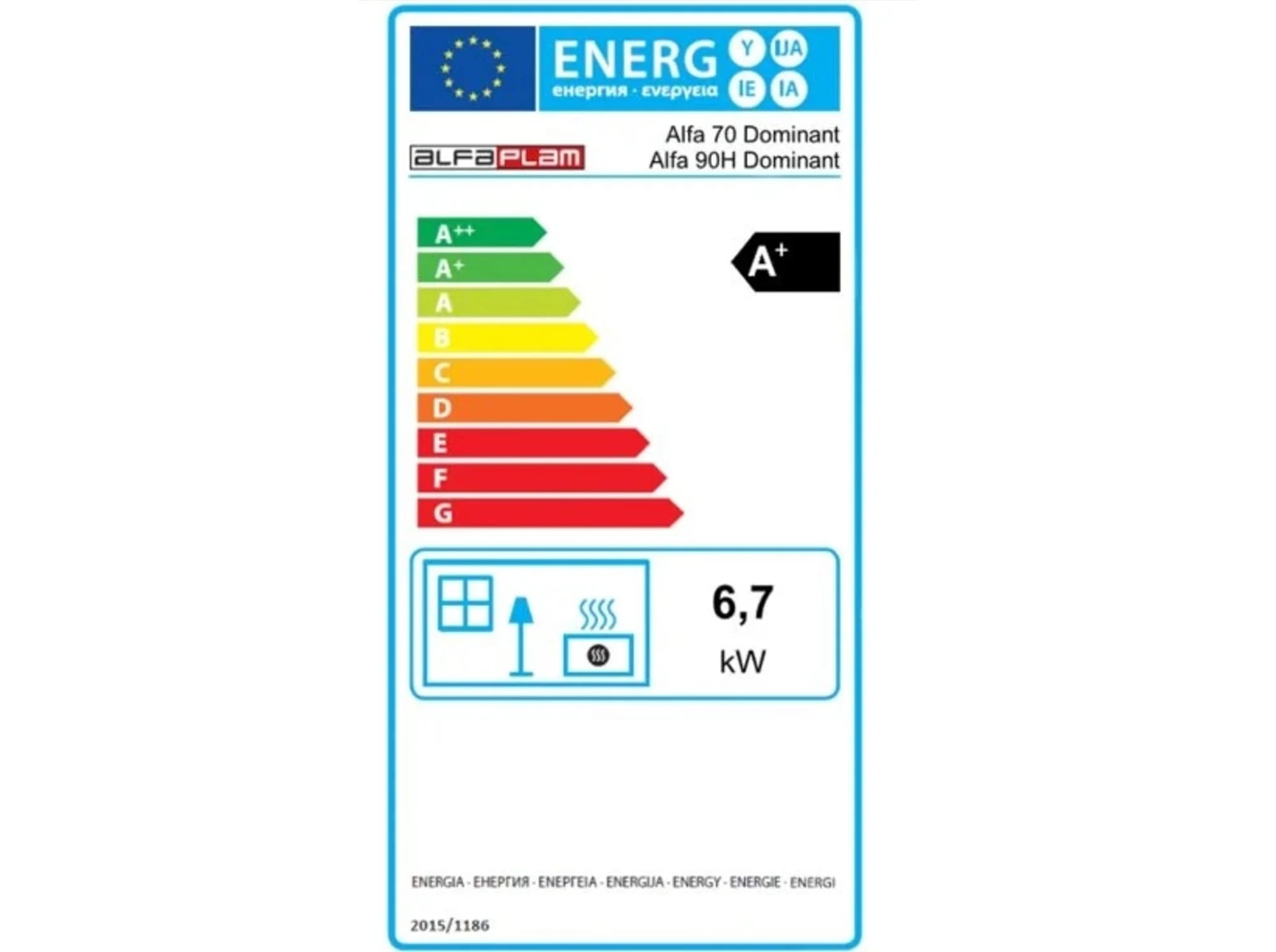 Houtkachel - 6,7 kW tot 8 kW -  energielabel A+