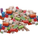 Houten blokkenset - incl. handige emmer - 100 stuks - muti-gekleurd
