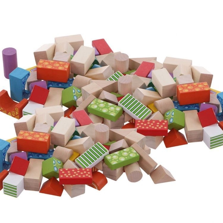 Houten blokkenset - incl. handige emmer - 100 stuks - muti-gekleurd