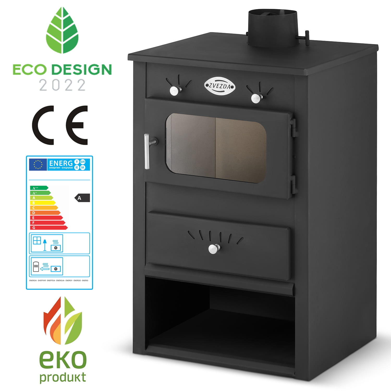 Houtkachel - staal - energielabel A - 5kW tot 7KW