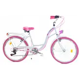 Meisjesfiets - 26 inch - met 7 versnellingen - wit roze