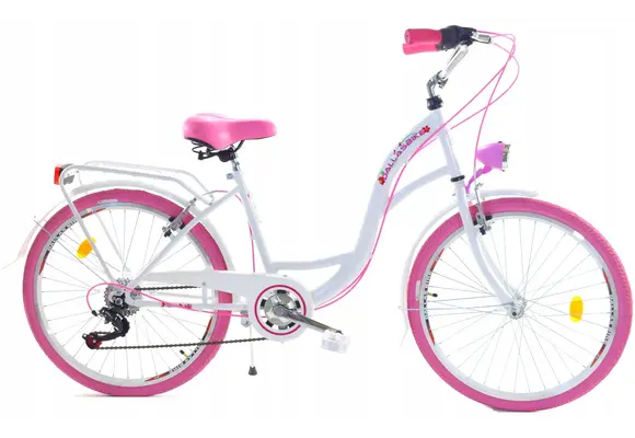 Meisjesfiets - 26 inch - met 7 versnellingen - wit roze