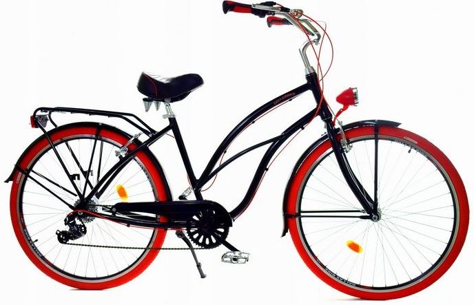 Meisjesfiets - cruiser - 26" - 7 versnellingen - zwart rood