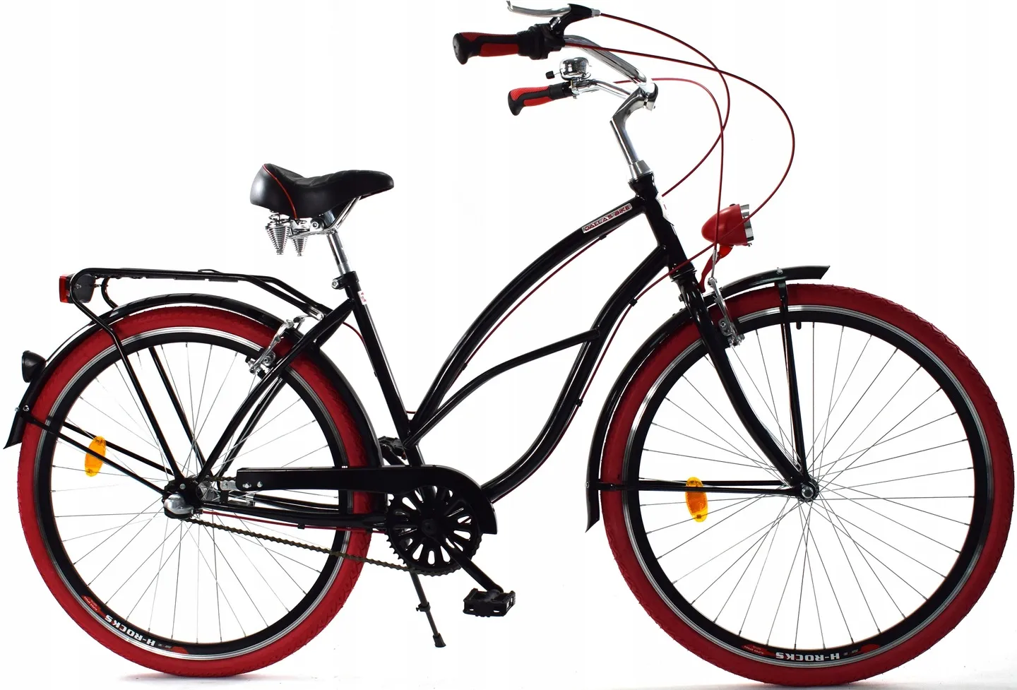 Damesfiets - beach cruiser - 28" - 3 versnellingen - zwart rood