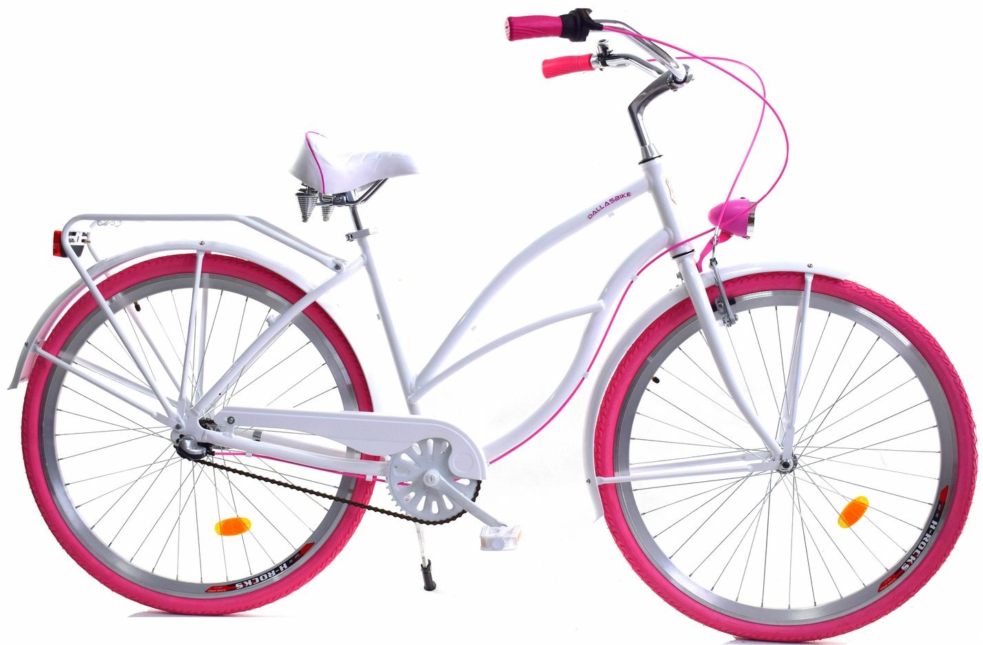 Damesfiets - beach cruiser - 28" - 3 versnellingen - wit roze
