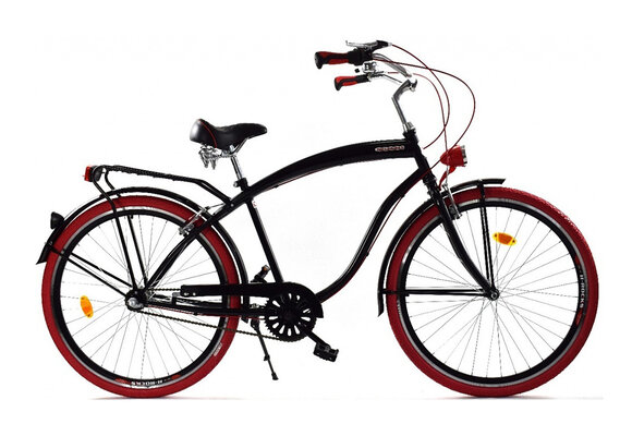 Herenfiets - beach cruiser - 28" - 3 versnellingen - zwart rood