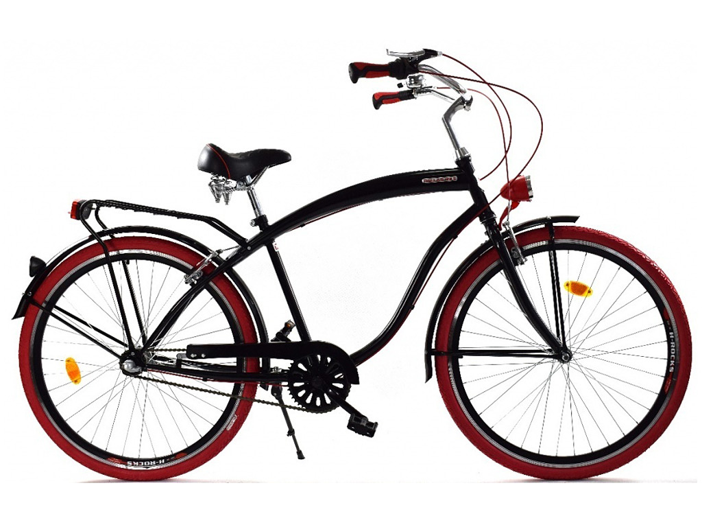 Herenfiets - beach cruiser - 28" - 3 versnellingen - zwart rood