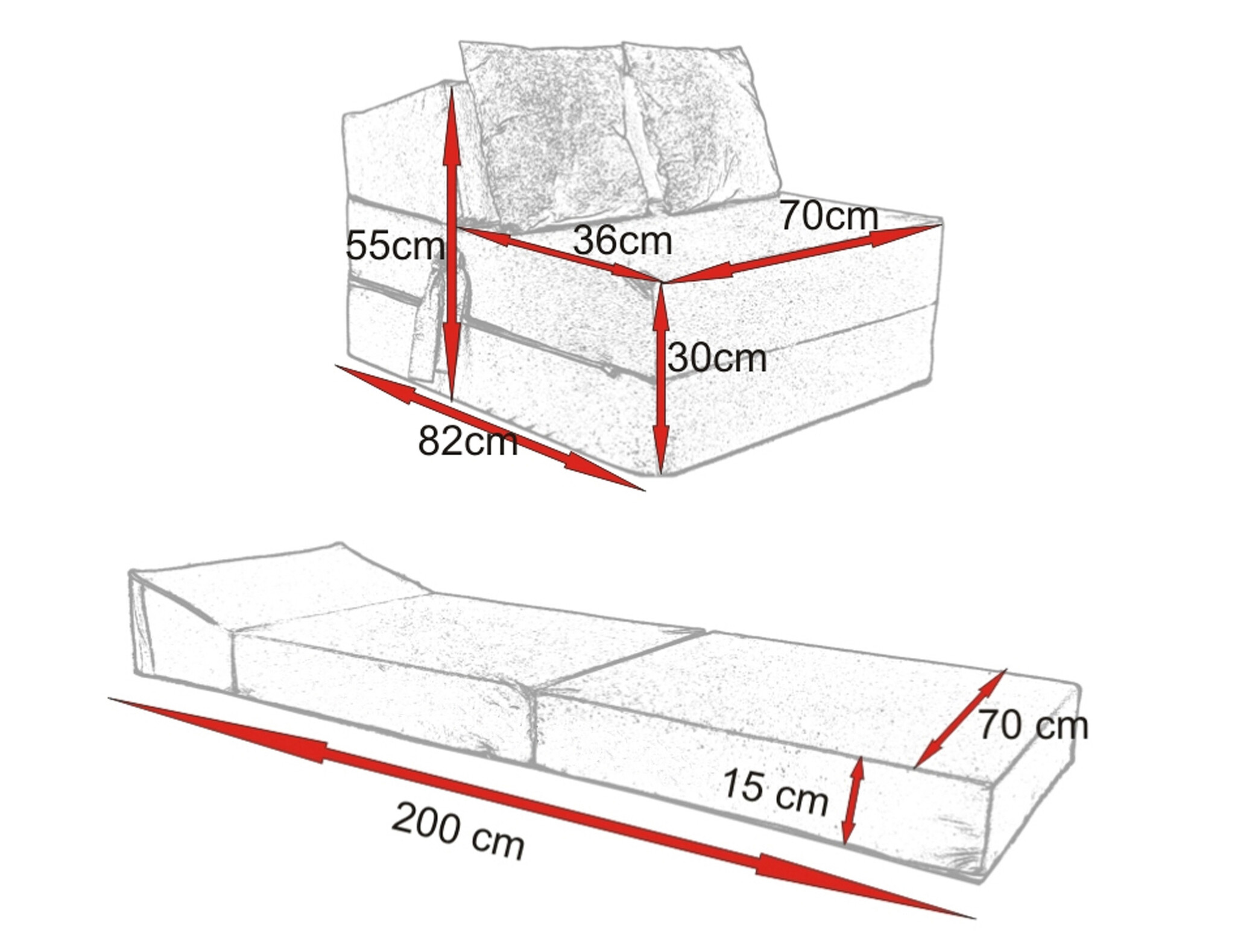 Opvouwbaar matras HONEY - logeermatras - 70x200x15cm - blauw