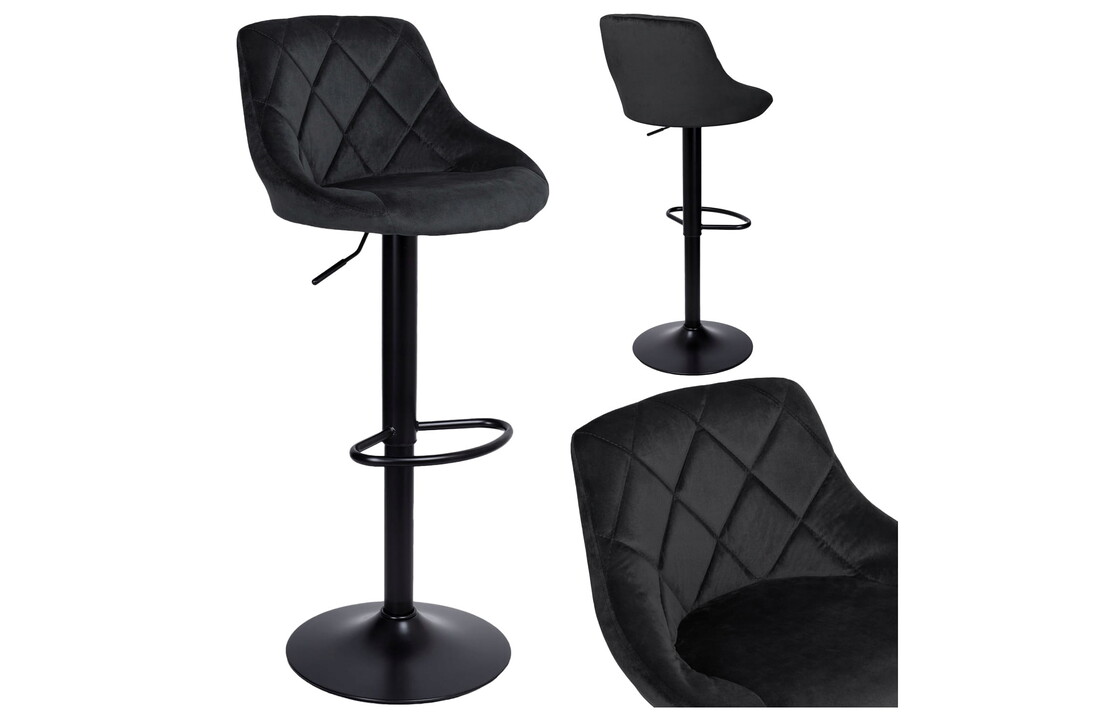 Barstoel - 54-75cm - Velvet - zwart