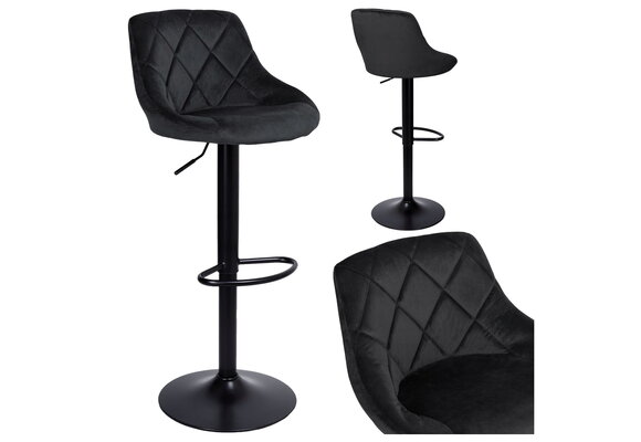 Barkruk met rugleuning - barstoel - 54-75cm - velvet - zwart