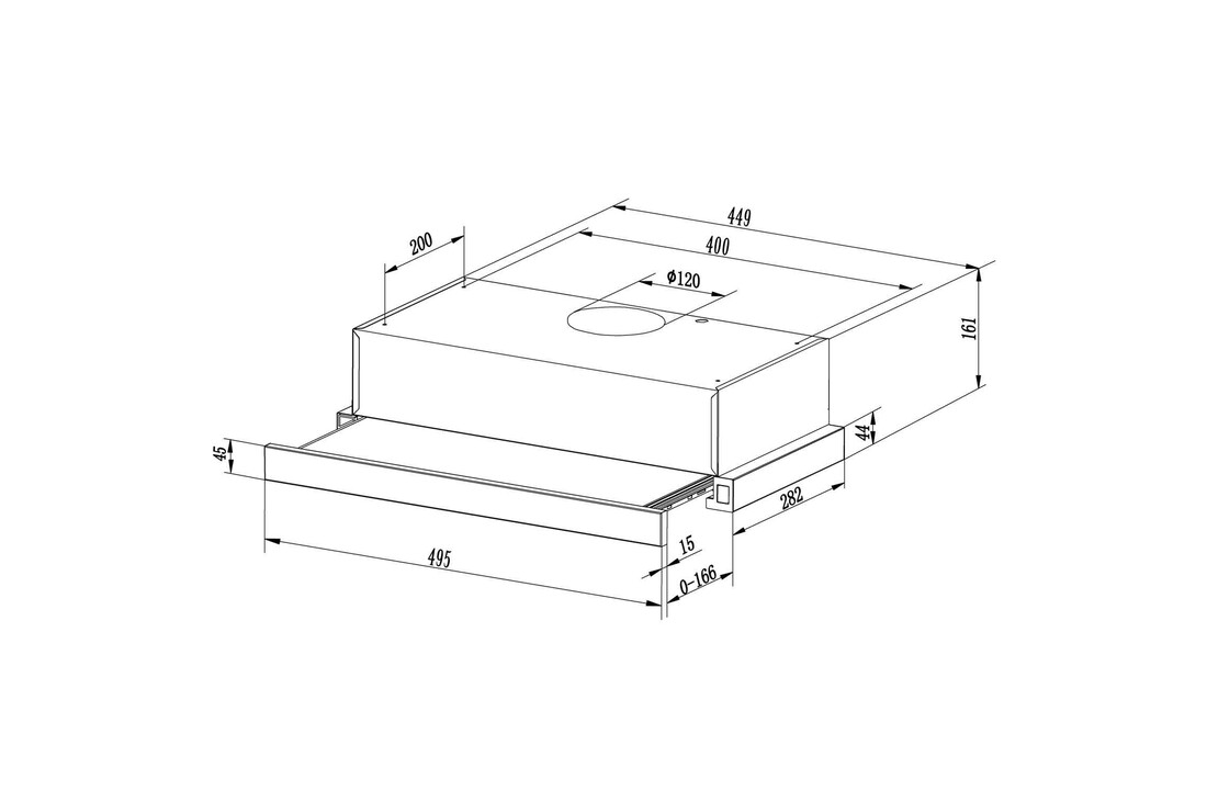 Telescopische afzuigkap 50x16 cm - RVS - Uittrekbaar