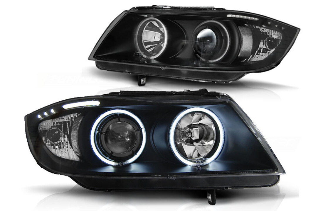 Koplampen dual halo rims geschikt voor BMW E90/E91 03 05-08 08 angel eyes - zwart