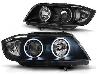 Koplampen dual halo rims BMW E90/E91 03 05-08 08 angel eyes - zwart