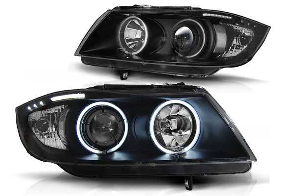 Koplampen dual halo rims BMW E90/E91 03 05-08 08 angel eyes - zwart