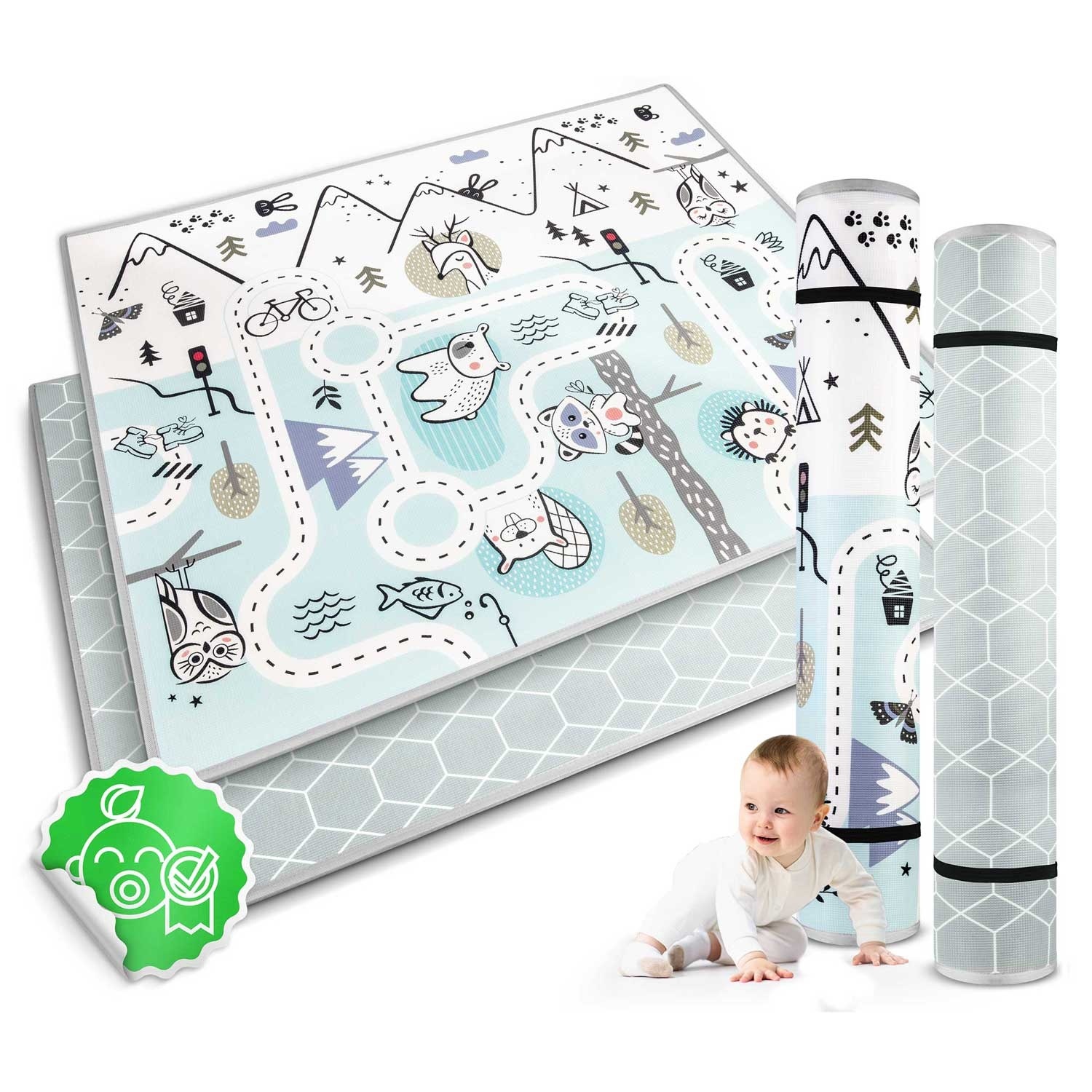 Speelmat baby -180x150x1,5 cm - dubbelzijdig - oprolbaar