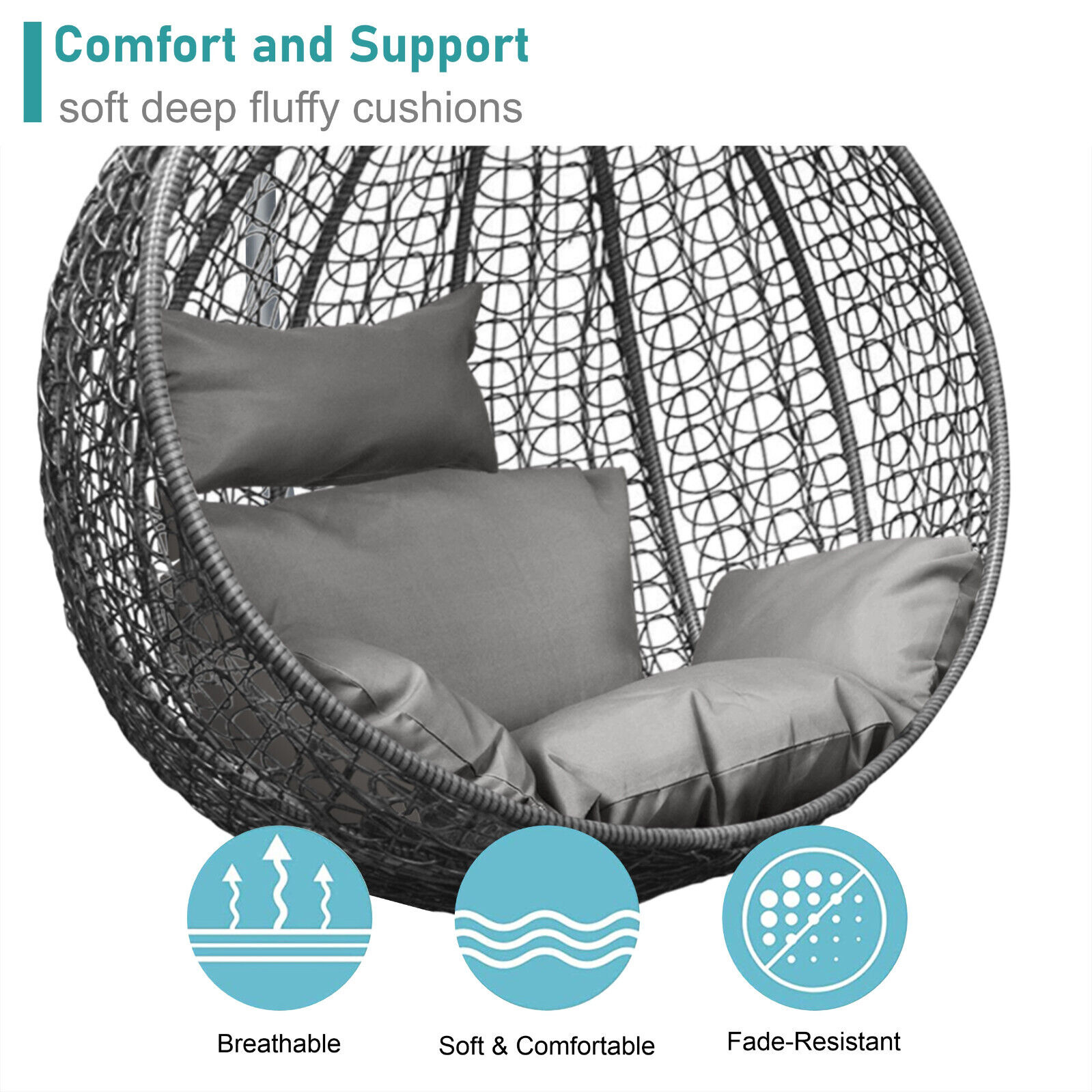 Hangstoel - ei stoel - grijs met zwarte standaard - tot 125 kg