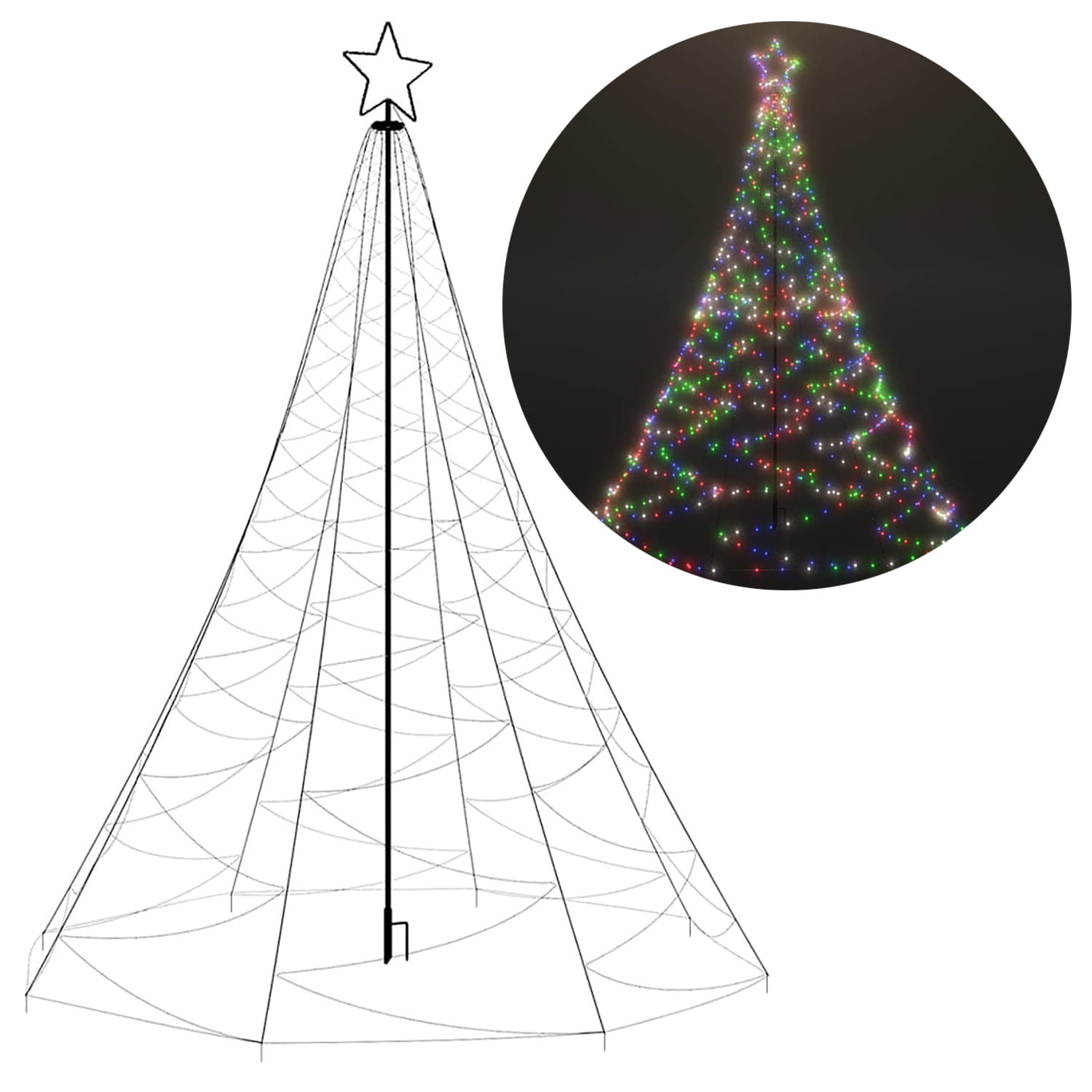Kerstboom vlaggenmast 300cm LED Multicolor – IP44 – 8 Modi