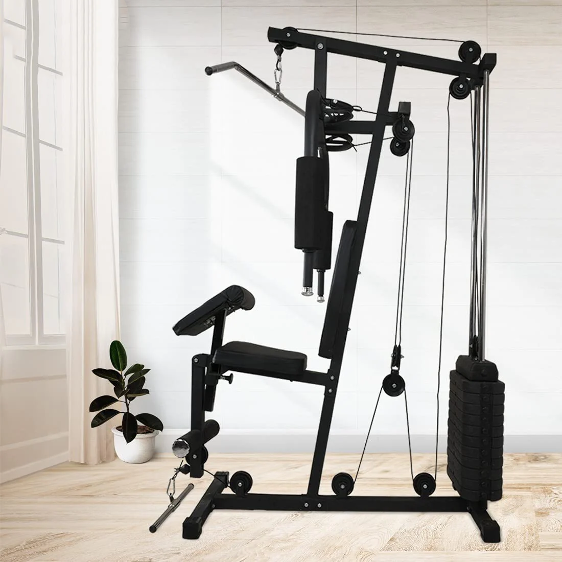 Krachtstation home gym zwart met 70 kg gewichten