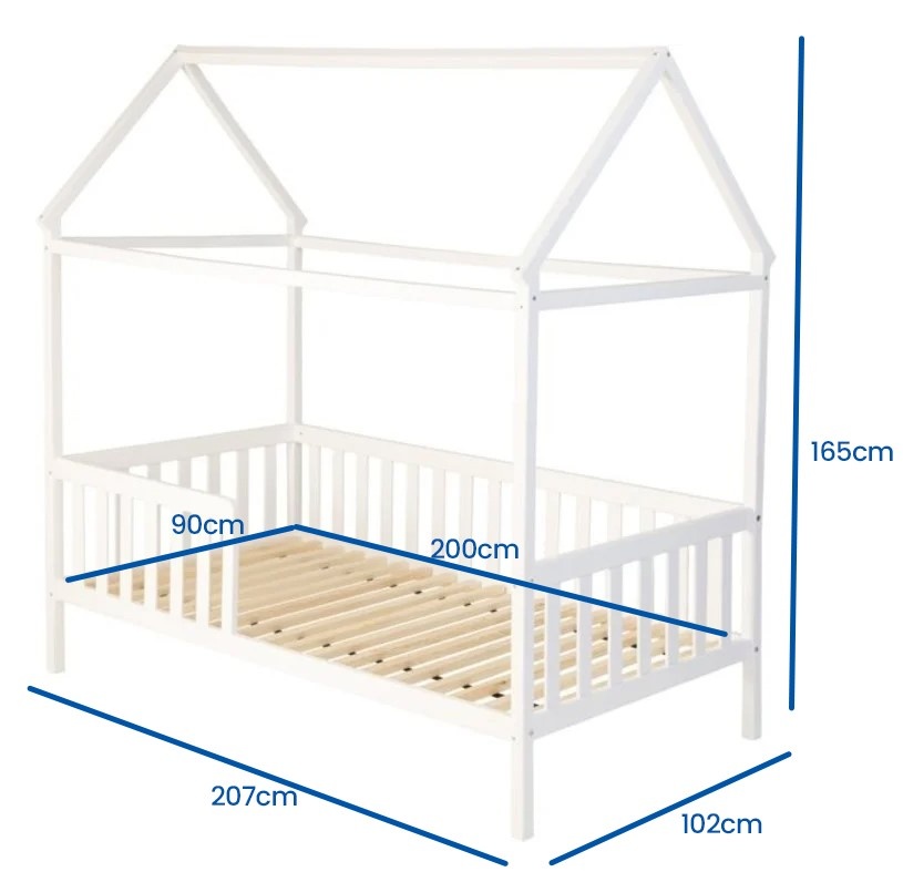 Huisbed huisje - kinderbed - hout - met hek - 200 x 90 cm - wit